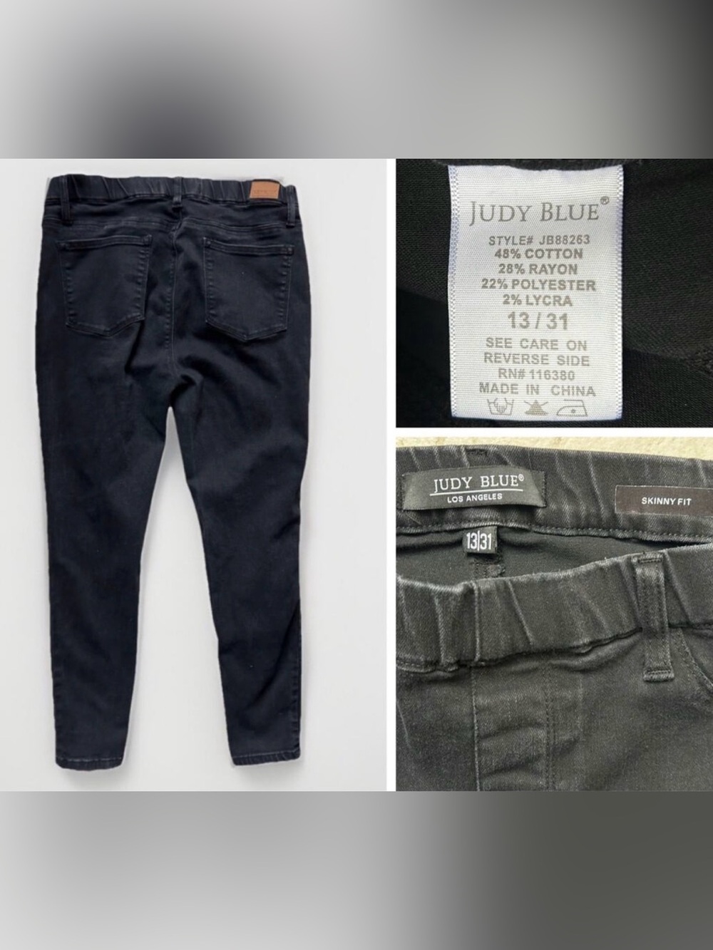 Judy Blue Jeans Womens 13/31 Black Skinny Fit Dark Wash Pull On Comfort JB88263